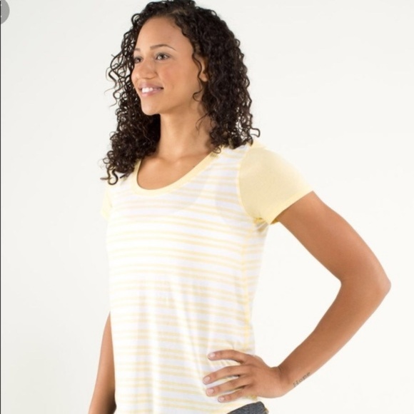lululemon athletica Tops - Lululemon serene tee yellow white stripe size 8